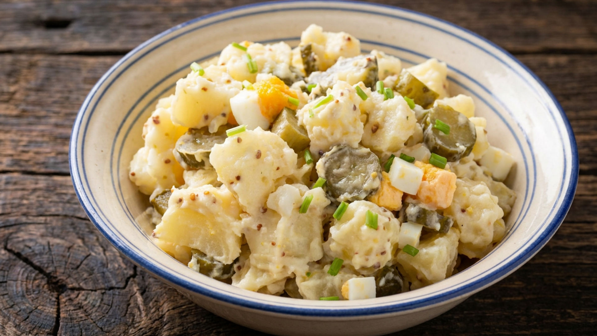 Варени картофи с кисели краставички и яйце